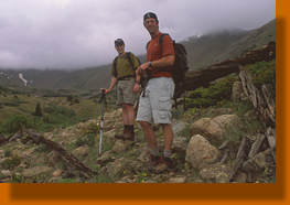 Mike and Ben on the east cirque trail to Mt Columbia