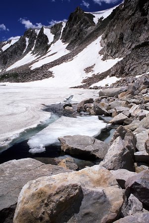 North Gap Lake still frozen over in July