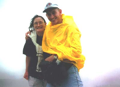Mom and I on Grey Rock in nasty weather. May, 1997.