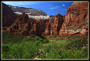 Looking across Zion Canyon at Angels Landing and The Organ